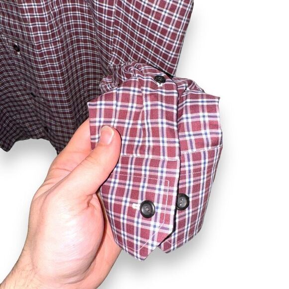 Eton Slim Fit Non-Iron Red Check BD Dress Shirt Size XL 17 - Picture 6 of 8